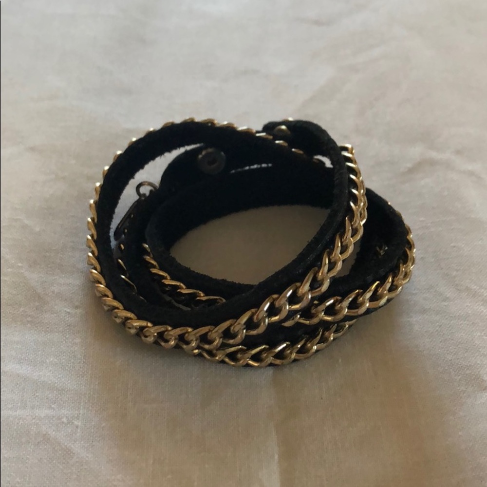 Leather wrap bracelet with gold chain detail